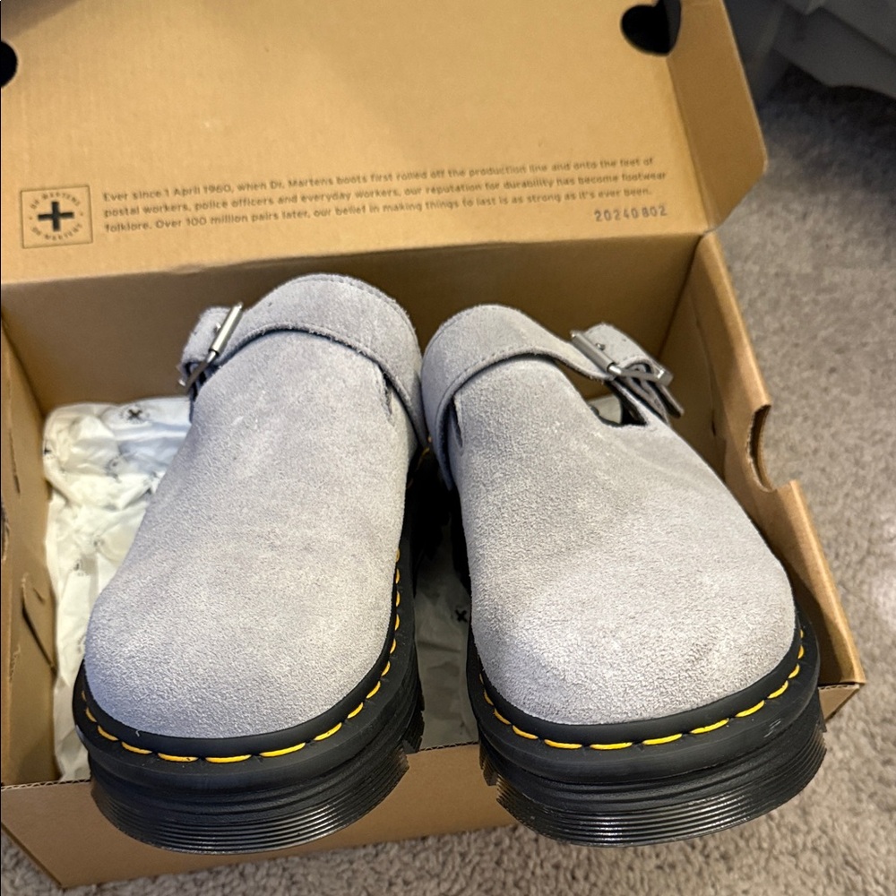 Dr. Martens Light Gray Suede Slip-Ons